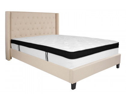 BLNK Riverdale Tufted Upholstered Platform Bed with Memory Foam Mattress - Beige, Queen Size