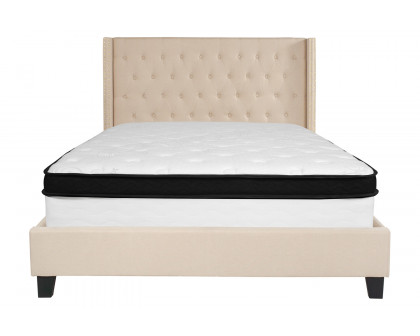 BLNK Riverdale Tufted Upholstered Platform Bed with Memory Foam Mattress - Beige, Queen Size