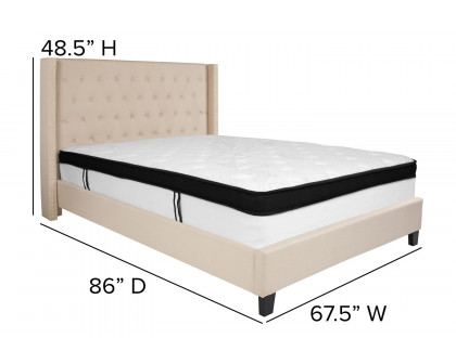 BLNK Riverdale Tufted Upholstered Platform Bed with Memory Foam Mattress - Beige, Queen Size