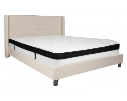 BLNK Riverdale Tufted Upholstered Platform Bed with Memory Foam Mattress - Beige, King Size