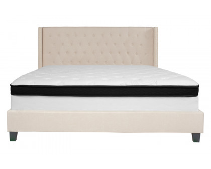 BLNK Riverdale Tufted Upholstered Platform Bed with Memory Foam Mattress - Beige, King Size