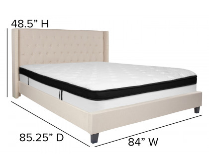 BLNK Riverdale Tufted Upholstered Platform Bed with Memory Foam Mattress - Beige, King Size