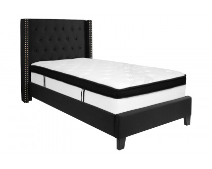 BLNK Riverdale Tufted Upholstered Platform Bed with Memory Foam Mattress - Black, Twin Size