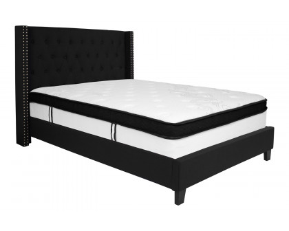 BLNK Riverdale Tufted Upholstered Platform Bed with Memory Foam Mattress - Black, Full Size