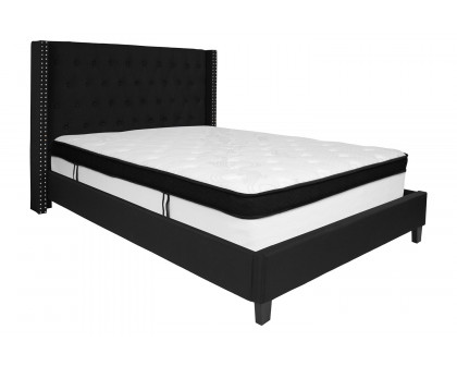 BLNK Riverdale Tufted Upholstered Platform Bed with Memory Foam Mattress - Black, Queen Size