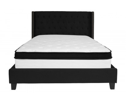 BLNK Riverdale Tufted Upholstered Platform Bed with Memory Foam Mattress - Black, Queen Size