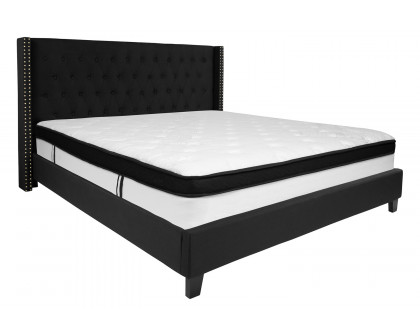 BLNK Riverdale Tufted Upholstered Platform Bed with Memory Foam Mattress - Black, King Size