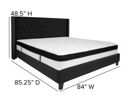 BLNK Riverdale Tufted Upholstered Platform Bed with Memory Foam Mattress - Black, King Size