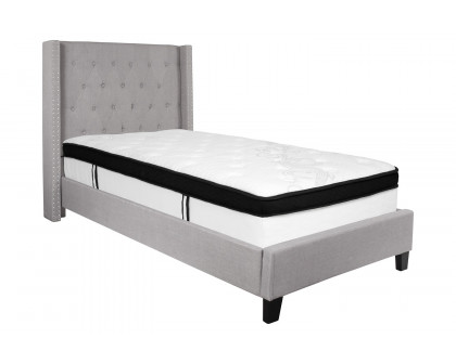 BLNK Riverdale Tufted Upholstered Platform Bed with Memory Foam Mattress - Light Gray, Twin Size