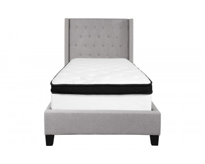 BLNK Riverdale Tufted Upholstered Platform Bed with Memory Foam Mattress - Light Gray, Twin Size