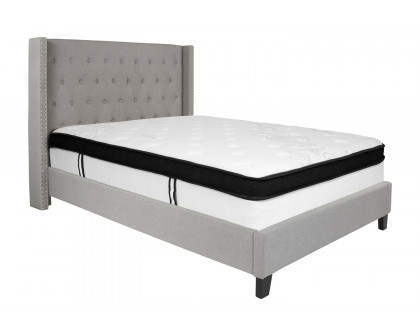 BLNK Riverdale Tufted Upholstered Platform Bed with Memory Foam Mattress - Light Gray, Full Size