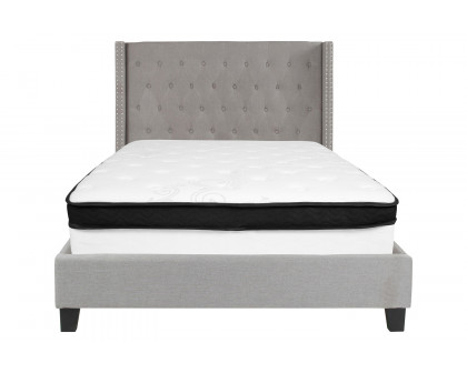 BLNK Riverdale Tufted Upholstered Platform Bed with Memory Foam Mattress - Light Gray, Full Size