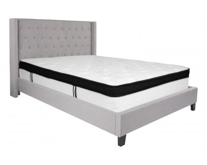 BLNK Riverdale Tufted Upholstered Platform Bed with Memory Foam Mattress - Light Gray, Queen Size