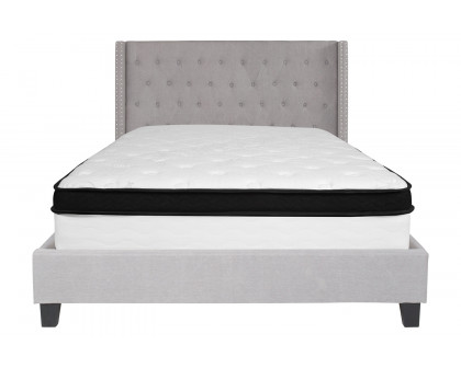 BLNK Riverdale Tufted Upholstered Platform Bed with Memory Foam Mattress - Light Gray, Queen Size