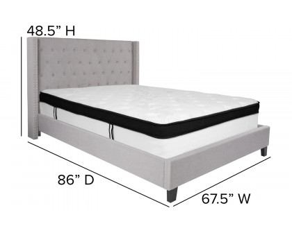 BLNK Riverdale Tufted Upholstered Platform Bed with Memory Foam Mattress - Light Gray, Queen Size