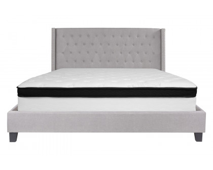 BLNK Riverdale Tufted Upholstered Platform Bed with Memory Foam Mattress - Light Gray, King Size