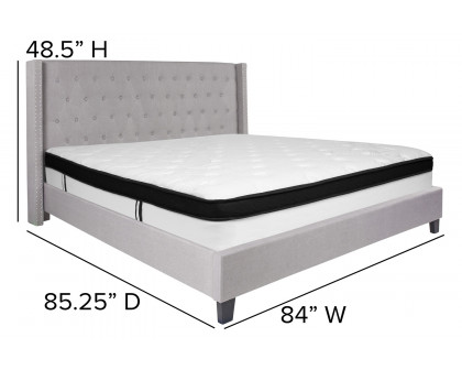 BLNK Riverdale Tufted Upholstered Platform Bed with Memory Foam Mattress - Light Gray, King Size