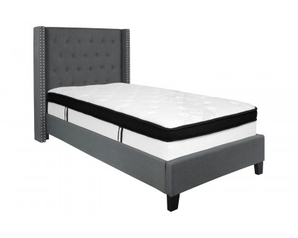 BLNK Riverdale Tufted Upholstered Platform Bed with Memory Foam Mattress - Dark Gray, Twin Size