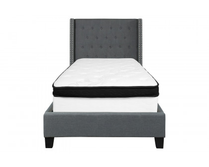 BLNK Riverdale Tufted Upholstered Platform Bed with Memory Foam Mattress - Dark Gray, Twin Size