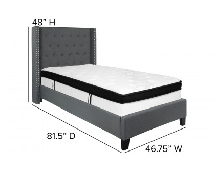 BLNK Riverdale Tufted Upholstered Platform Bed with Memory Foam Mattress - Dark Gray, Twin Size