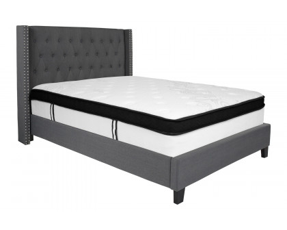 BLNK Riverdale Tufted Upholstered Platform Bed with Memory Foam Mattress - Dark Gray, Full Size