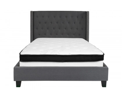 BLNK Riverdale Tufted Upholstered Platform Bed with Memory Foam Mattress - Dark Gray, Full Size