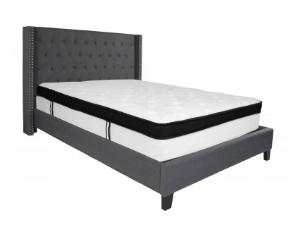 BLNK Riverdale Tufted Upholstered Platform Bed with Memory Foam Mattress - Dark Gray, Queen Size