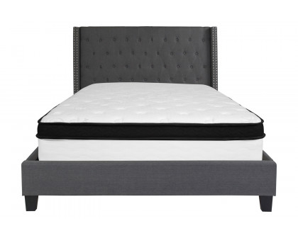 BLNK Riverdale Tufted Upholstered Platform Bed with Memory Foam Mattress - Dark Gray, Queen Size