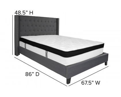 BLNK Riverdale Tufted Upholstered Platform Bed with Memory Foam Mattress - Dark Gray, Queen Size