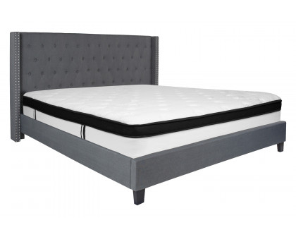 BLNK Riverdale Tufted Upholstered Platform Bed with Memory Foam Mattress - Dark Gray, King Size