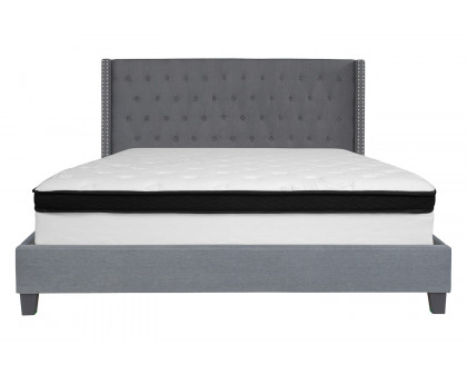 BLNK Riverdale Tufted Upholstered Platform Bed with Memory Foam Mattress - Dark Gray, King Size