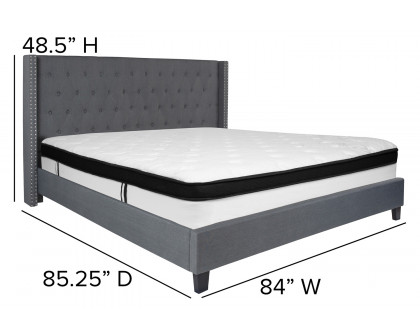 BLNK Riverdale Tufted Upholstered Platform Bed with Memory Foam Mattress - Dark Gray, King Size