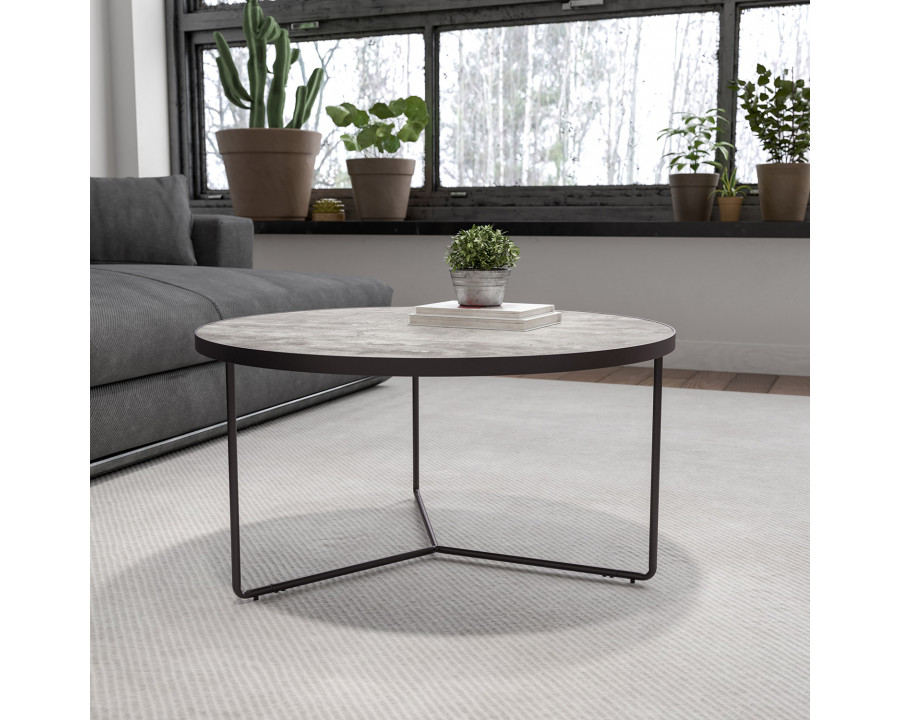 BLNK - Providence Collection Round Indoor Living Room Coffee Table in Faux Concrete Finish