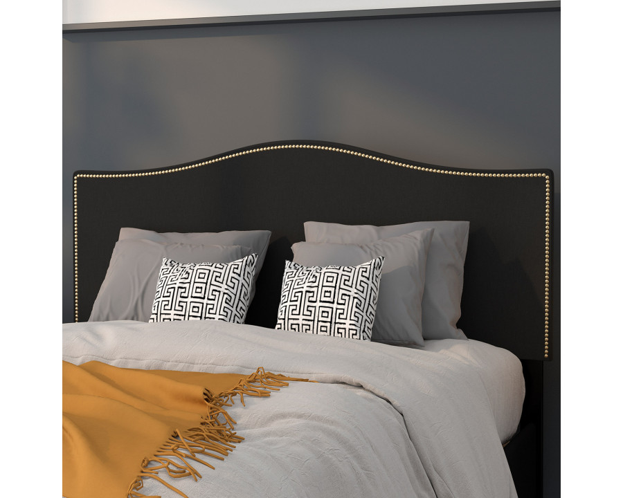 BLNK Lexington Fabric Upholstered Headboard with Accent Nail Trim - Black, Full Size