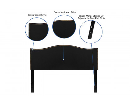 BLNK Lexington Fabric Upholstered Headboard with Accent Nail Trim - Black, Queen Size