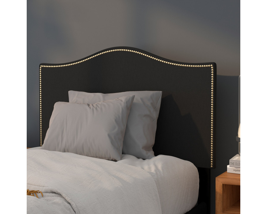 BLNK Lexington Fabric Upholstered Headboard with Accent Nail Trim - Black, Twin Size