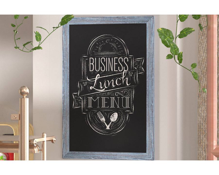 BLNK Canterbury Wall Mount Magnetic Chalkboard Sign with Eraser - Rustic Blue, 24"W x 36"H