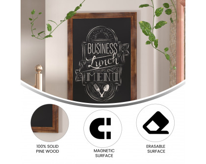 BLNK - Canterbury Torched Wood Wall Mount Magnetic Chalkboard Sign with Eraser