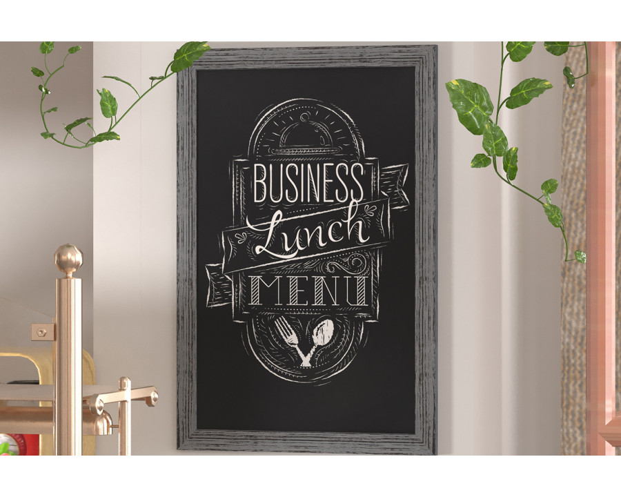 BLNK Canterbury Wall Mount Magnetic Chalkboard Sign with Eraser - Rustic Gray, 24"W x 36"H