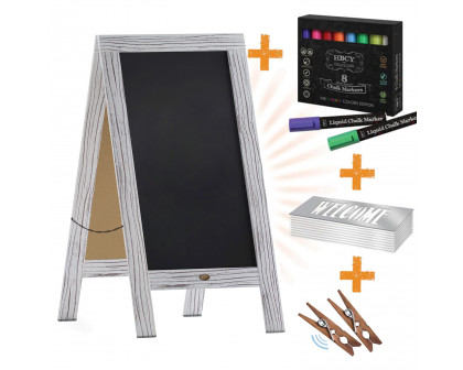 BLNK Canterbury Wooden Indoor-Outdoor A-Frame Magnetic Chalkboard Sign Set with 8 Chalk Markers - Whitewashed