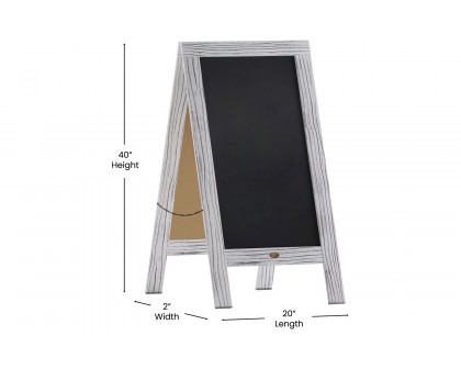 BLNK Canterbury Wooden Indoor-Outdoor A-Frame Magnetic Chalkboard Sign Set with 8 Chalk Markers - Whitewashed