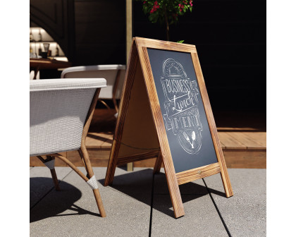 BLNK Canterbury Wooden Indoor-Outdoor A-Frame Magnetic Chalkboard Sign Set with 8 Chalk Markers - Rustic Brown