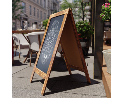 BLNK Canterbury Wooden Indoor-Outdoor A-Frame Magnetic Chalkboard Sign Set with 8 Chalk Markers - Rustic Brown