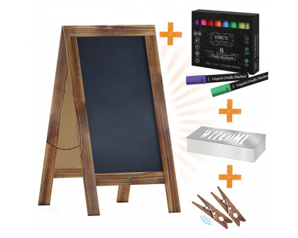 BLNK Canterbury Wooden Indoor-Outdoor A-Frame Magnetic Chalkboard Sign Set with 8 Chalk Markers - Rustic Brown