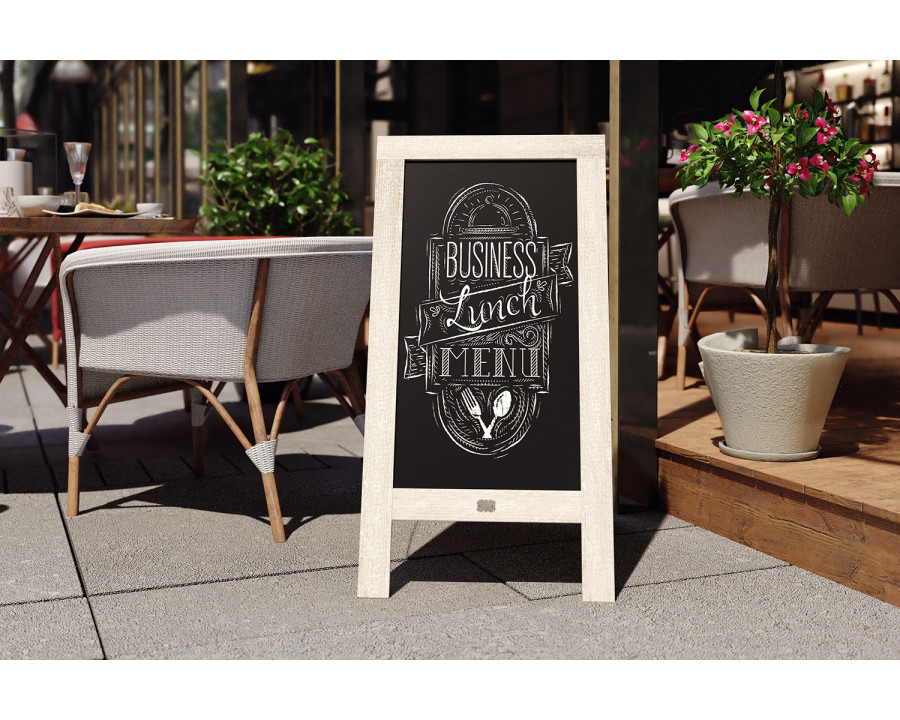 BLNK Canterbury Wooden Indoor-Outdoor A-Frame Magnetic Chalkboard Sign Set with 8 Chalk Markers - Weathered