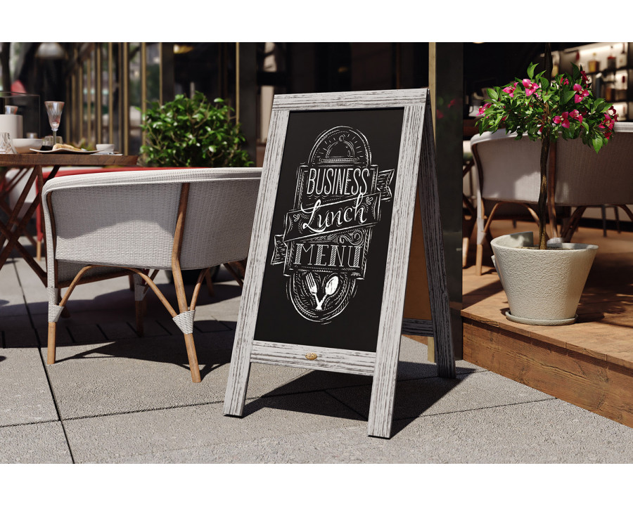 BLNK Canterbury Wooden Indoor-Outdoor A-Frame Magnetic Chalkboard Sign Set with 8 Chalk Markers - Graywashed