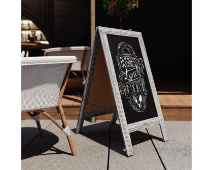 BLNK Canterbury Wooden Indoor-Outdoor A-Frame Magnetic Chalkboard Sign Set with 8 Chalk Markers - Graywashed