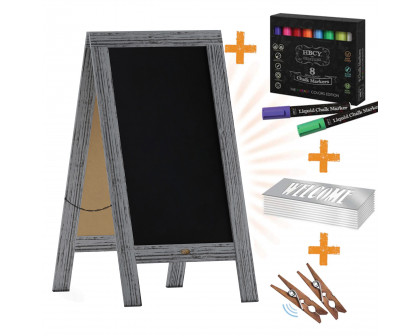 BLNK Canterbury Wooden Indoor-Outdoor A-Frame Magnetic Chalkboard Sign Set with 8 Chalk Markers - Graywashed