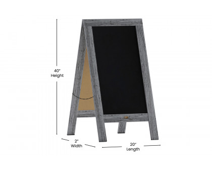 BLNK Canterbury Wooden Indoor-Outdoor A-Frame Magnetic Chalkboard Sign Set with 8 Chalk Markers - Graywashed