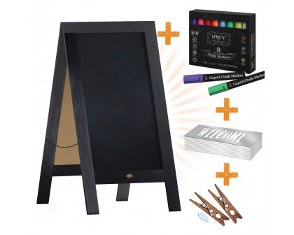 BLNK Canterbury Wooden Indoor-Outdoor A-Frame Magnetic Chalkboard Sign Set with 8 Chalk Markers - Black